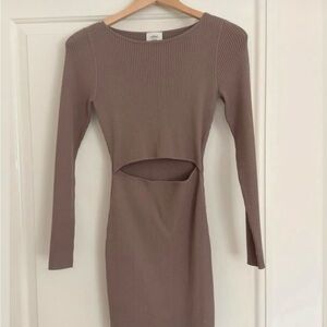Aritzia Taupe Ribbed Mini Dress with Cut-Out